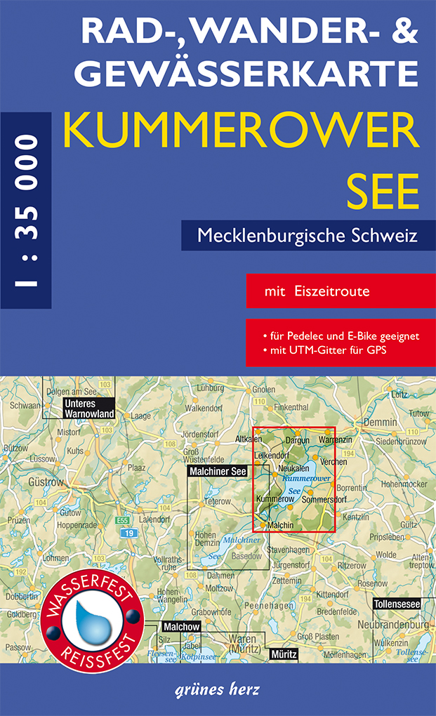 Rad-, Wander- und Gewässerkarte Kummerower See, Mecklenburgische Schweiz