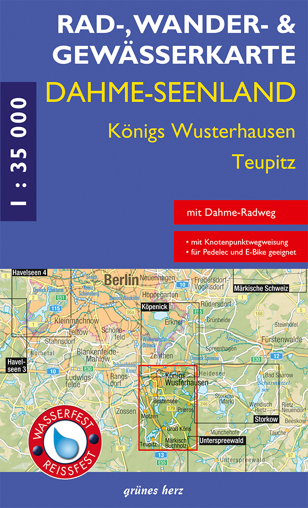 Rad-, Wander- und Gewässerkarte Dahme-Seen: Königs Wusterhausen, Teupitz