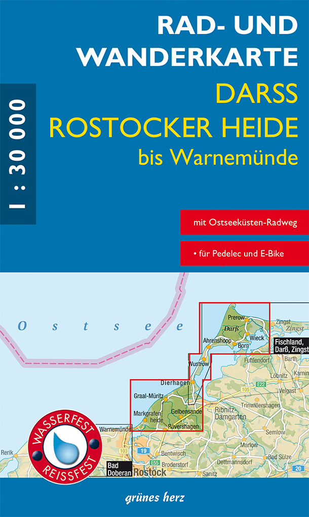Rad- und Wanderkarte Darß, Rostocker Heide bis Warnemünde