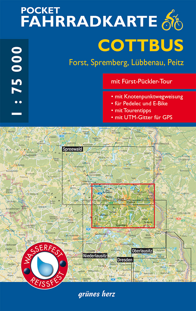Logo:Pocket-Fahrradkarte Cottbus, Forst, Spremberg, Lübben, Peitz